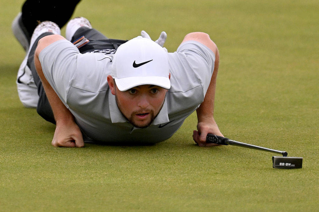 Alex Fitzpatrick in action during his third round at The 151st Open